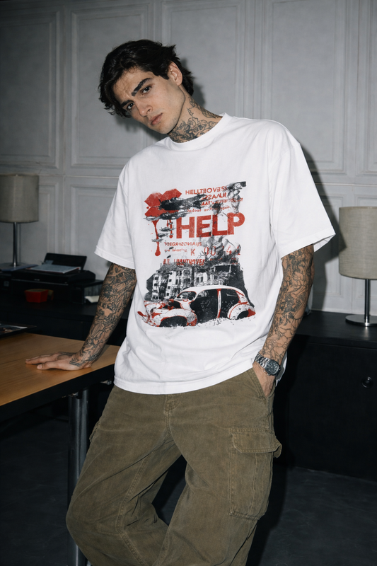 White Old City Oversized T-Shirt – 240 GSM Heavy Cotton | Bostrowear