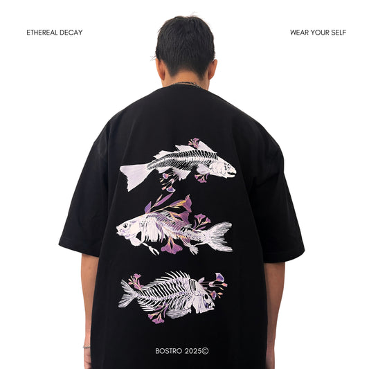 BOSTRO BLACK OVERSIZED ETHEREAL DECAY T-SHIRT 240 GSM HEAVY GAUGE
