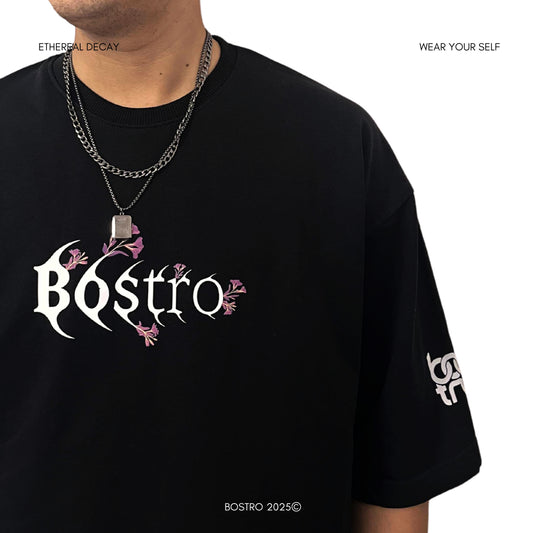 BOSTRO BLACK OVERSIZED ETHEREAL DECAY T-SHIRT 240 GSM HEAVY GAUGE