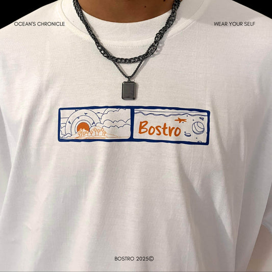 BOSTRO WHITE OVERSIZED OCEANIC EDITION T-SHIRT 220 GSM HEAVY GAUGE
